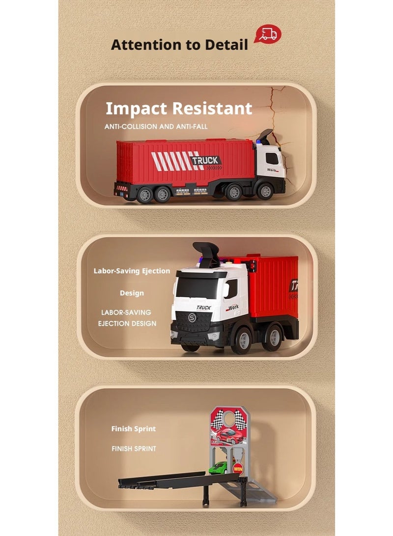 Race Car Track Toy Truck Toy with Slots & Foldable Race Tracks Transport Car Carrier Toy for Toddlers Cars Toy Set Container Truck Toy with 8 Alloy Cars Vehicles Toy Set for 3+ Kids Boys Girls - Image 2